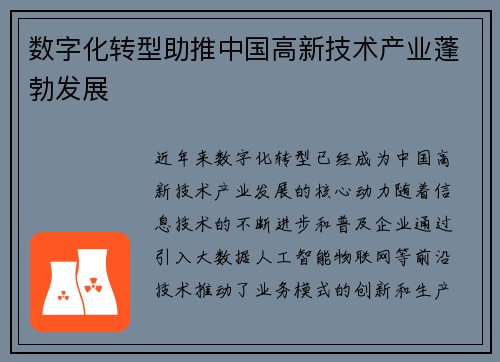 数字化转型助推中国高新技术产业蓬勃发展