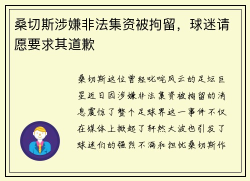 桑切斯涉嫌非法集资被拘留，球迷请愿要求其道歉